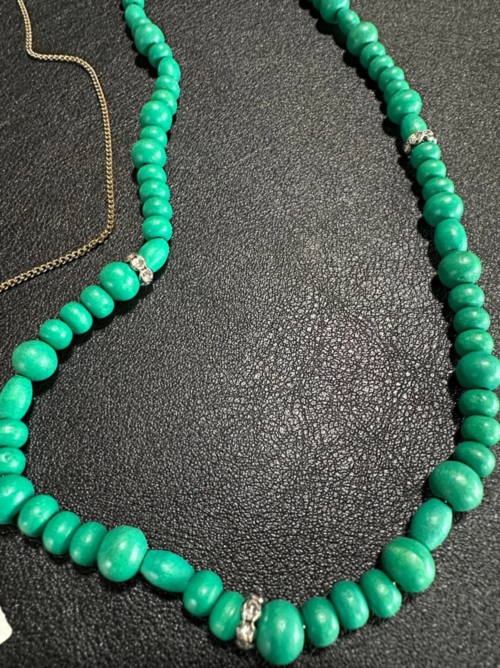 J Crew Factory Floating Wood Green Bead Rhinestone Spacer Necklace